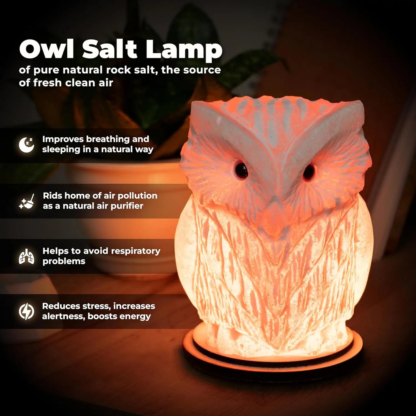 Owl Crystal Salt Lamp Natural Rock Salt Night Light