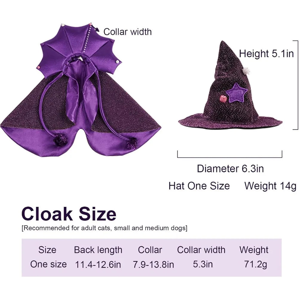ABLAZEZAI Pet Halloween Costumes Cat Vampire Cloak Hat