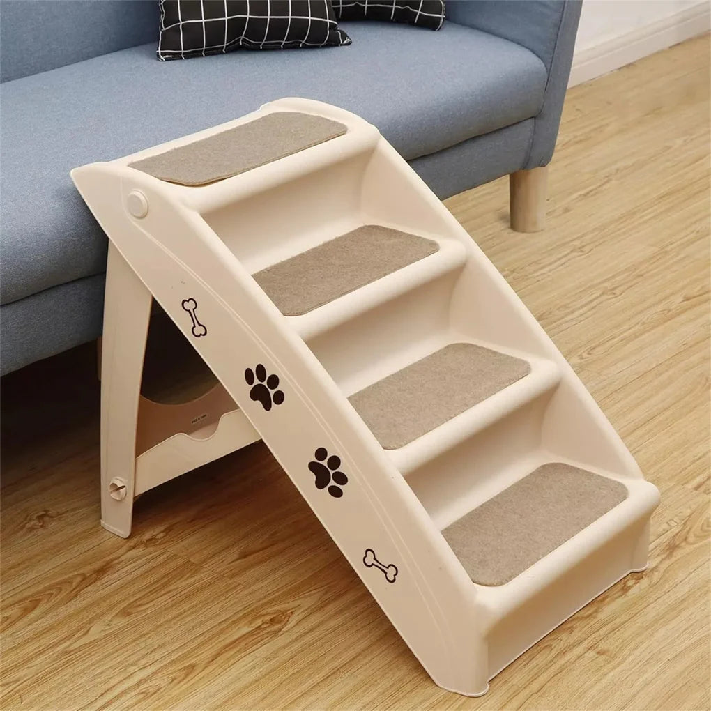 Foldable Dog Ramp Stairs Non Slip Steps For Pets Tan