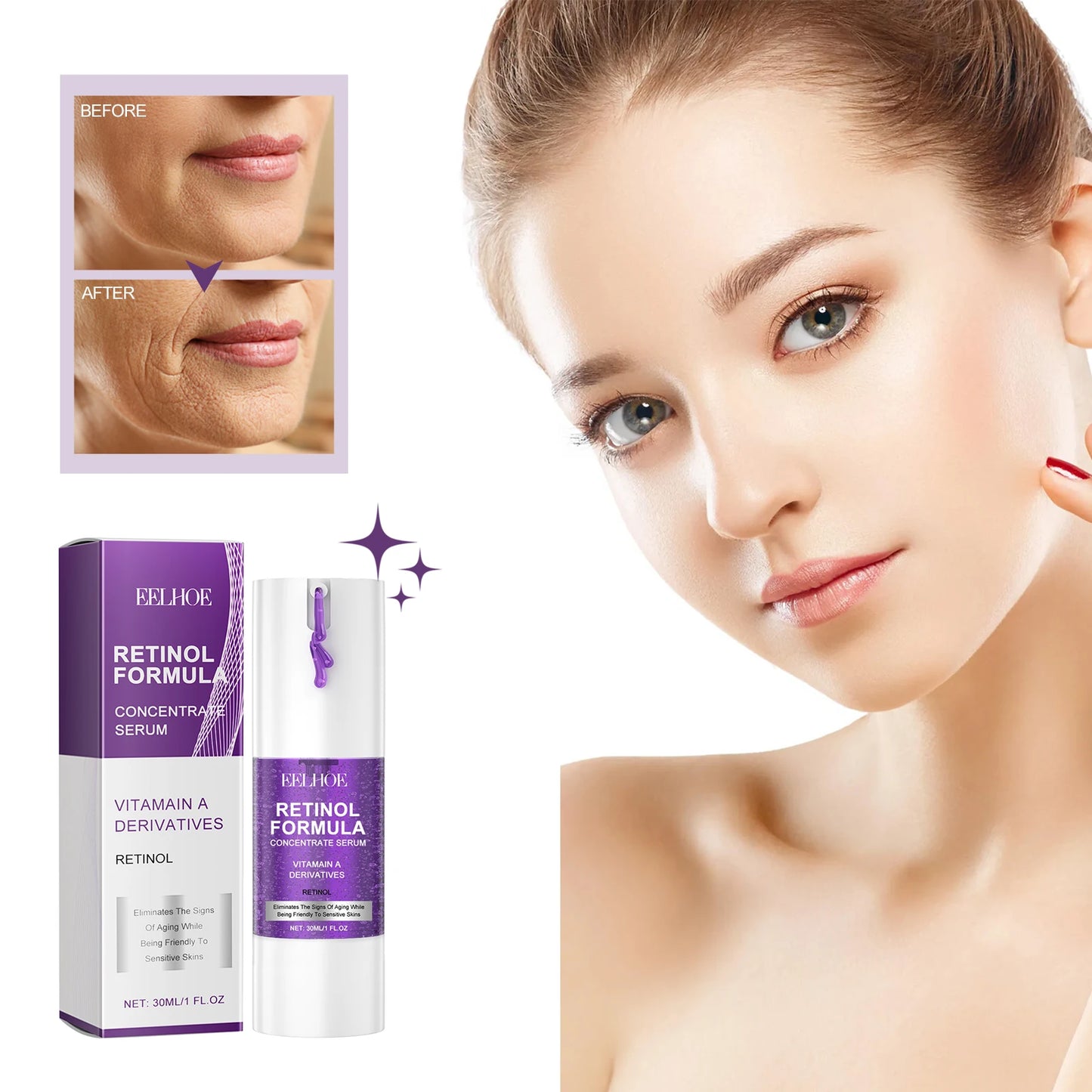 Retinol facial essence improves dull skin, improves skin elasticity, moisturizes and brightens skin care facial essential oil