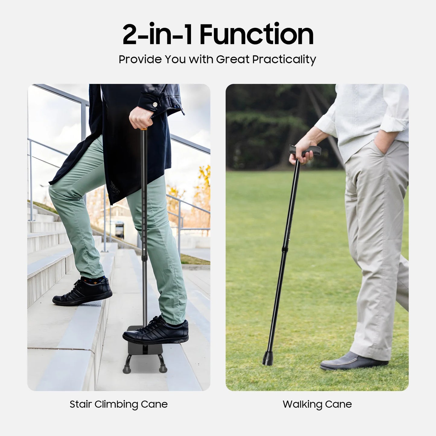 Large Pedal Stairs Cane Half Step Adjustable Walking Stick