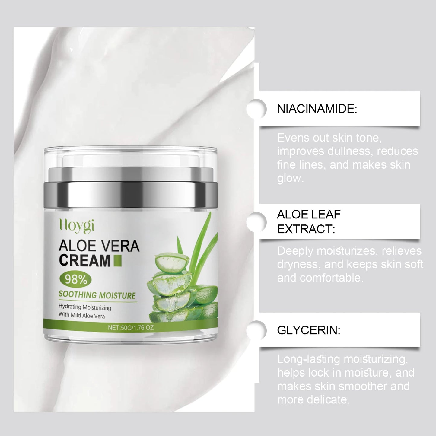 Hoygi Aloe Moisturizing Cream Gentle Hydrating Moisturizing Brightening and Tender Facial Skin Daily Care