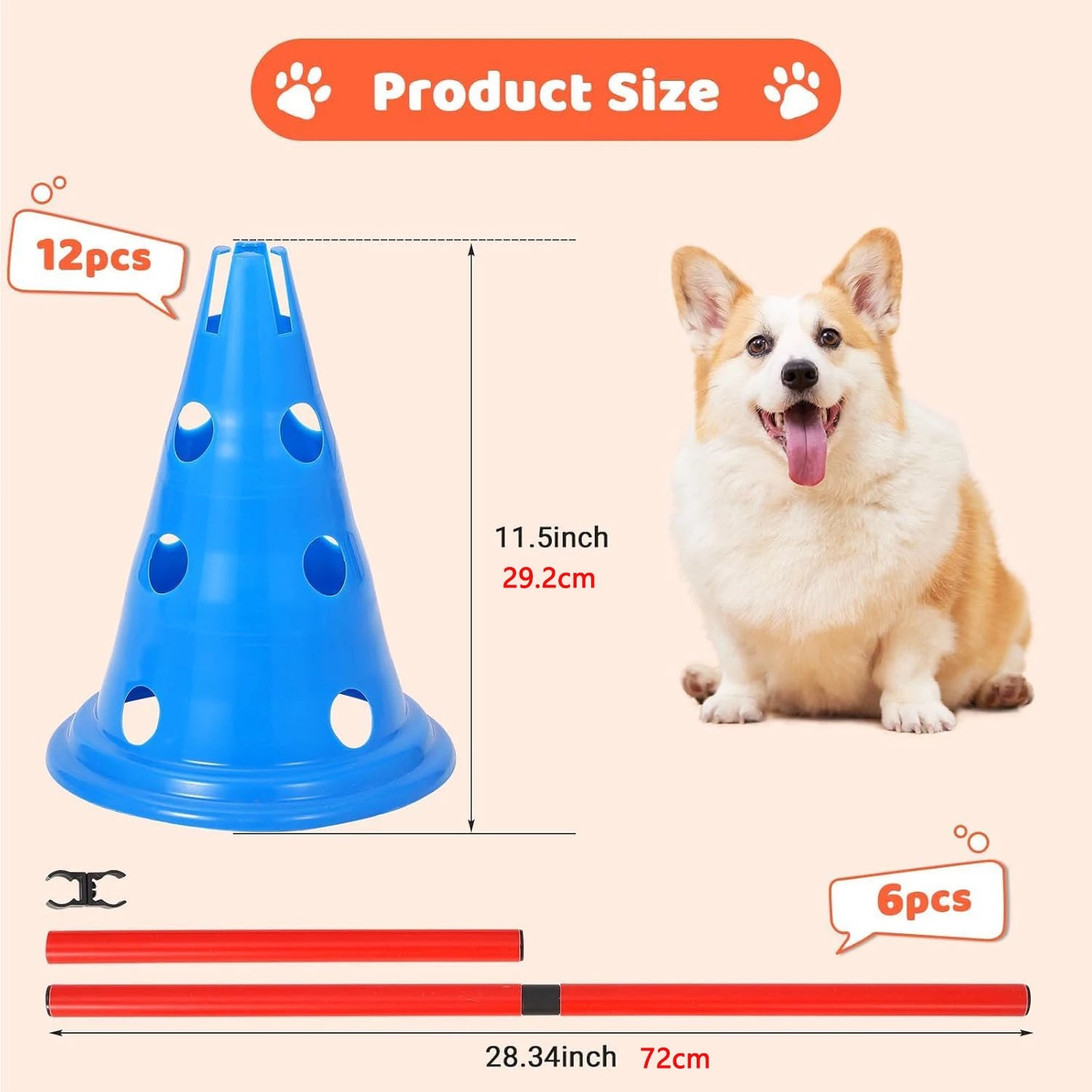 Dog Agility Hurdle Cone Set With 12 Cones And 6 Rods