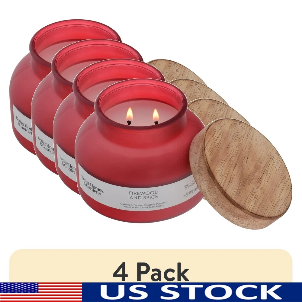 Four Pack Firewood Spice Scented Candle 18oz Frosted Jar