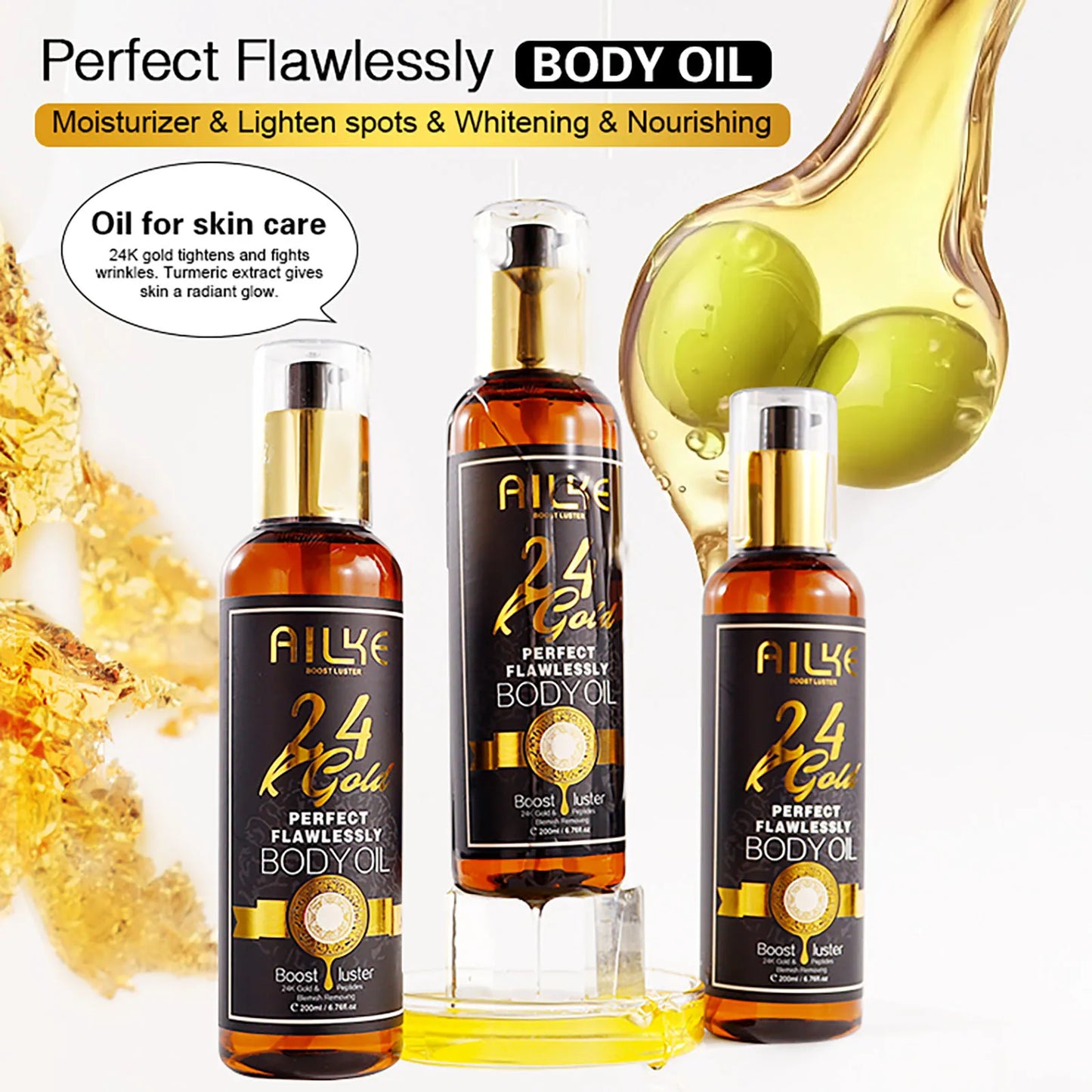 Ailke 24K Gold Flawless Body Oil Whitening Brightening