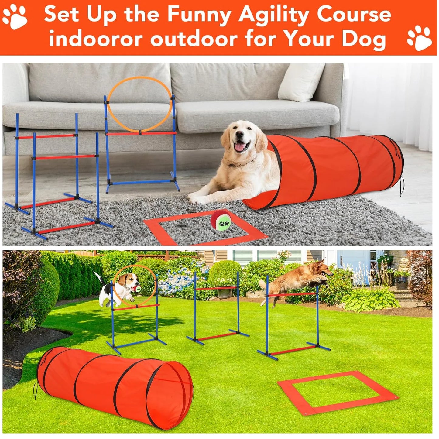 87 Piece Dog Agility Training Set With Tunnel Hurdle Poles