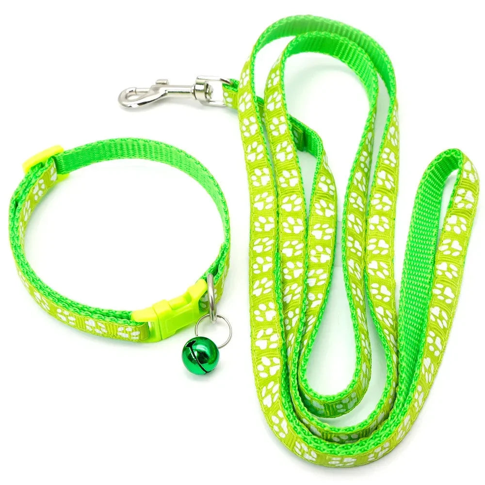 Print Dog Cat Leash And Adjustable Collar Outdoor Walking