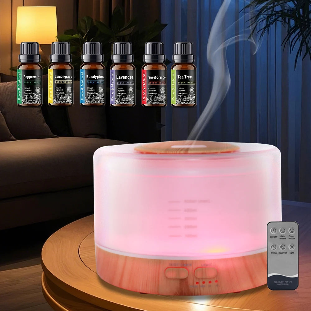 500mL Ultrasonic Diffuser With 7 Color Mood Lights And Oils