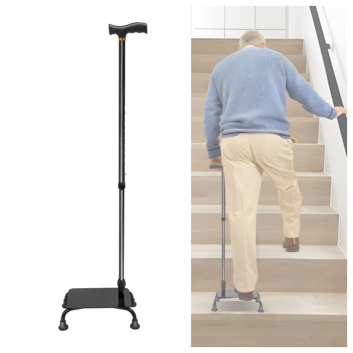 Large Pedal Stairs Cane Half Step Adjustable Walking Stick