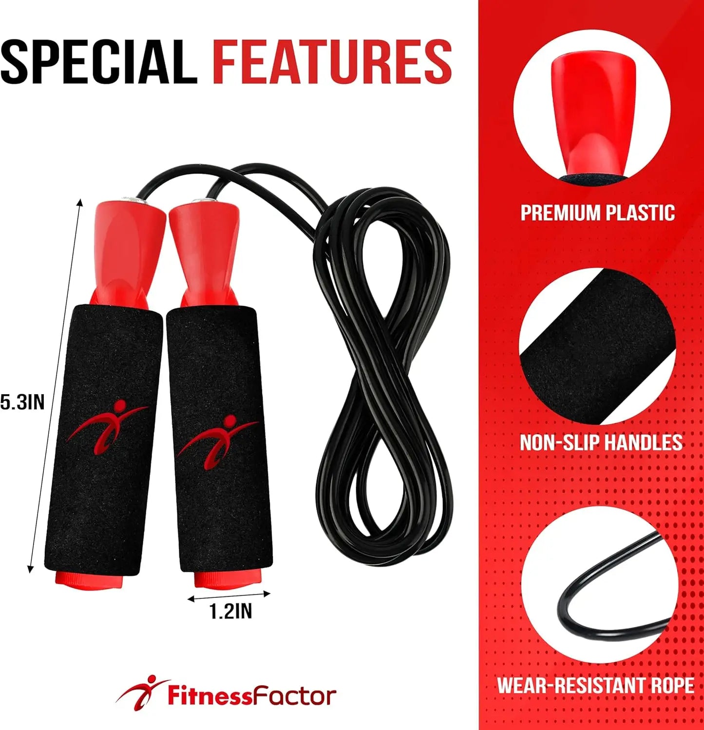 Jump Rope For Fitness And Boxing Adjustable Tangle Free Red