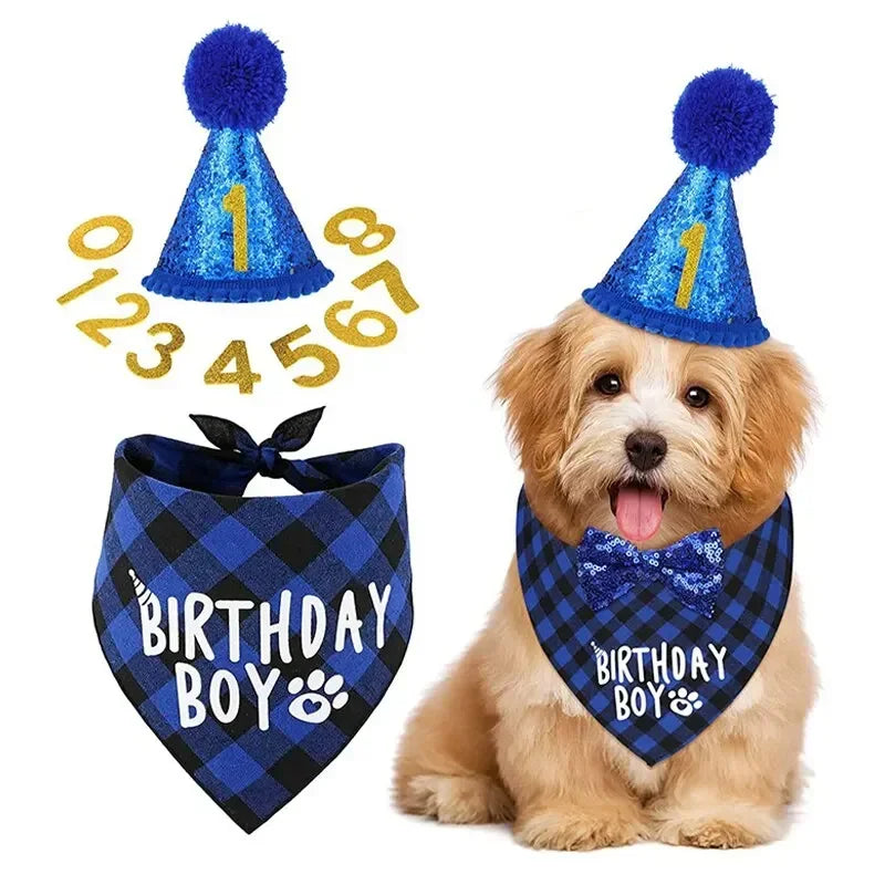 Pet Birthday Props Hat Scarf For Dogs Cats Party Decoration