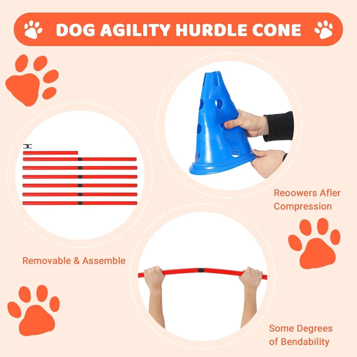 Dog Agility Hurdle Cone Set With 12 Cones And 6 Rods