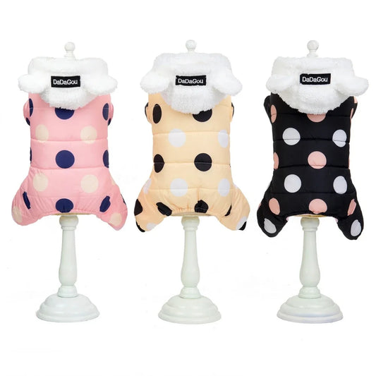 Winter Dog Hoodie Jumpsuit Dot Pattern Fleece Coat For Dogs