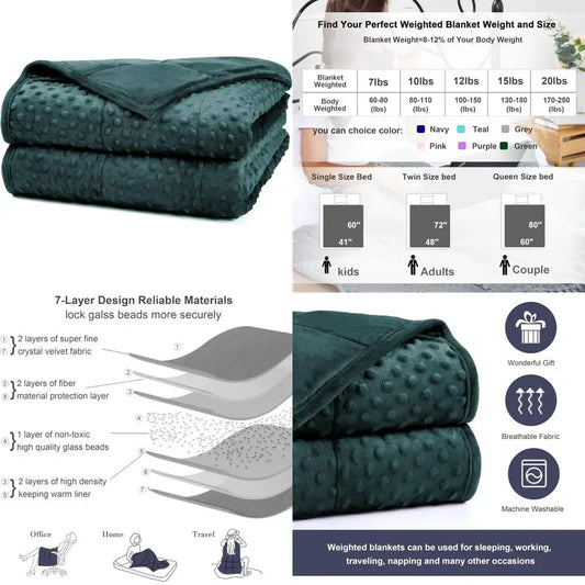 Twin Size 20 Pound Weighted Blanket 48x72 Green Breathable