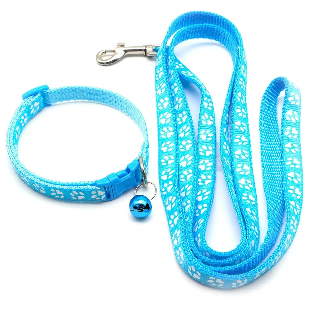 Print Dog Cat Leash And Adjustable Collar Outdoor Walking