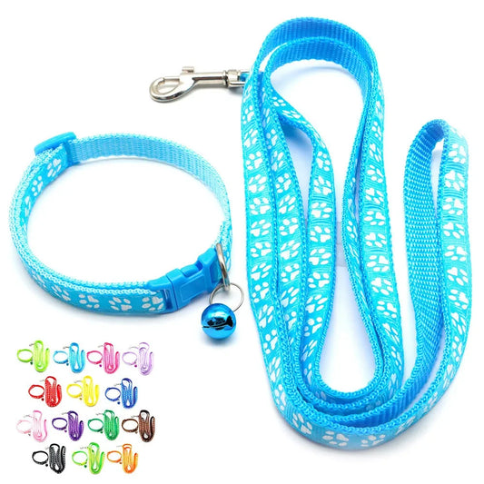 Print Dog Cat Leash And Adjustable Collar Outdoor Walking