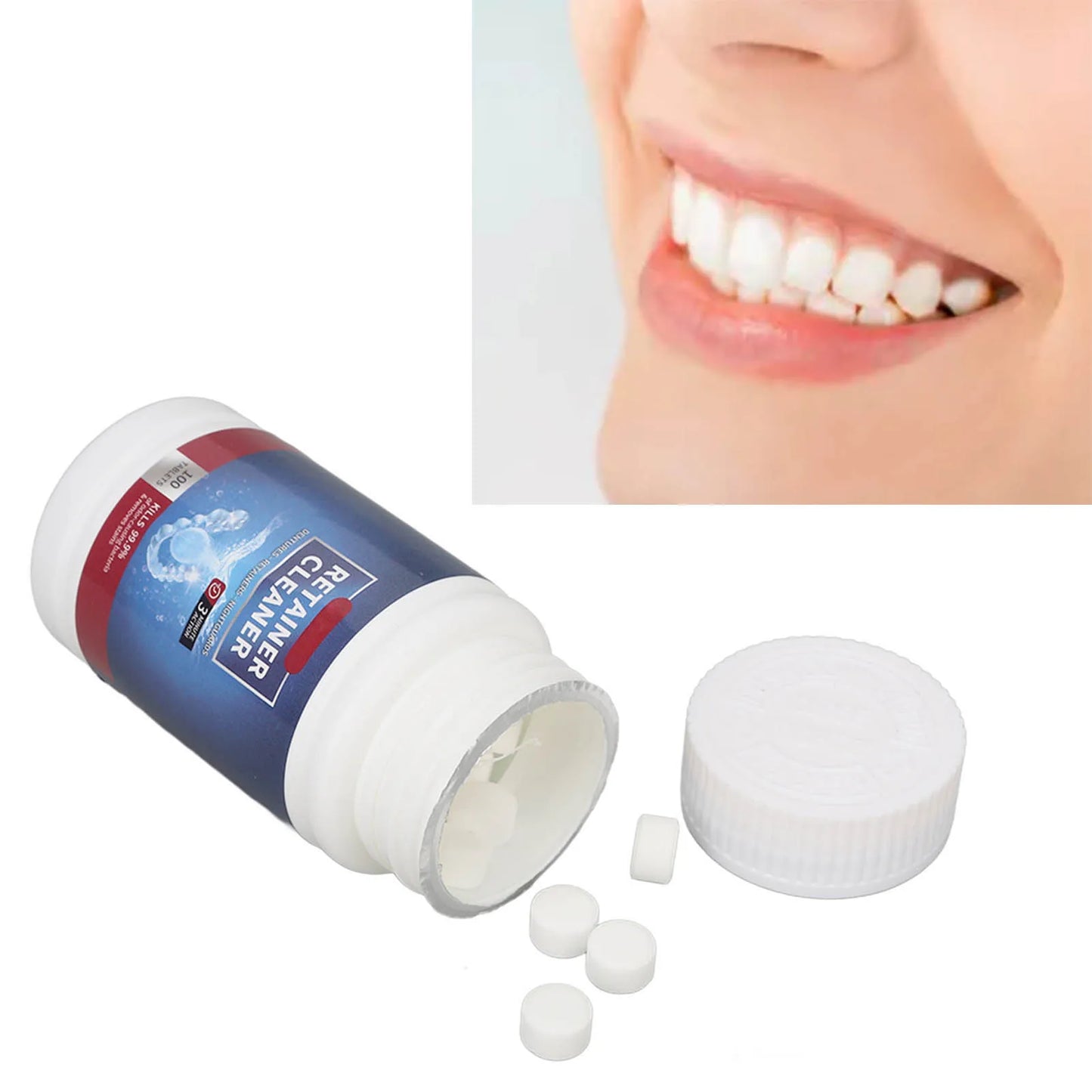 100PCS Denture Cleaning Tablets Removes Odor Oral Cleaning Retainer Cleaner for Aligner Mouth Night Guard