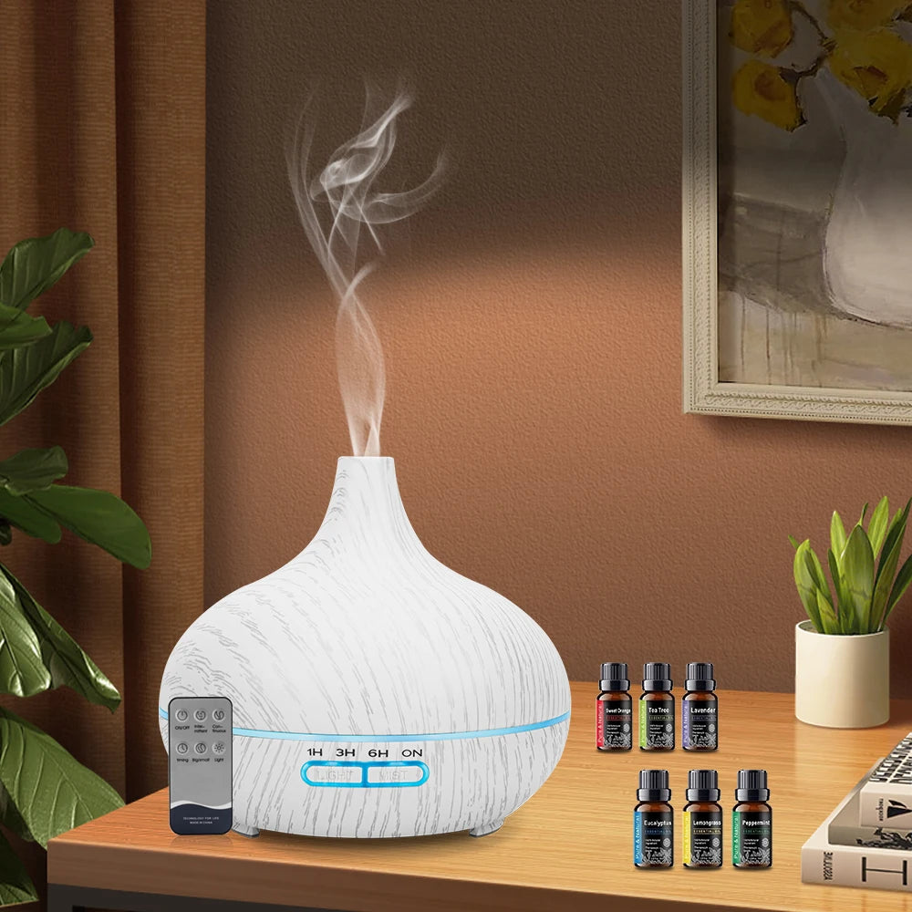 Wood Diffuser 550ml With 6 Essential Oils Remote Auto Off