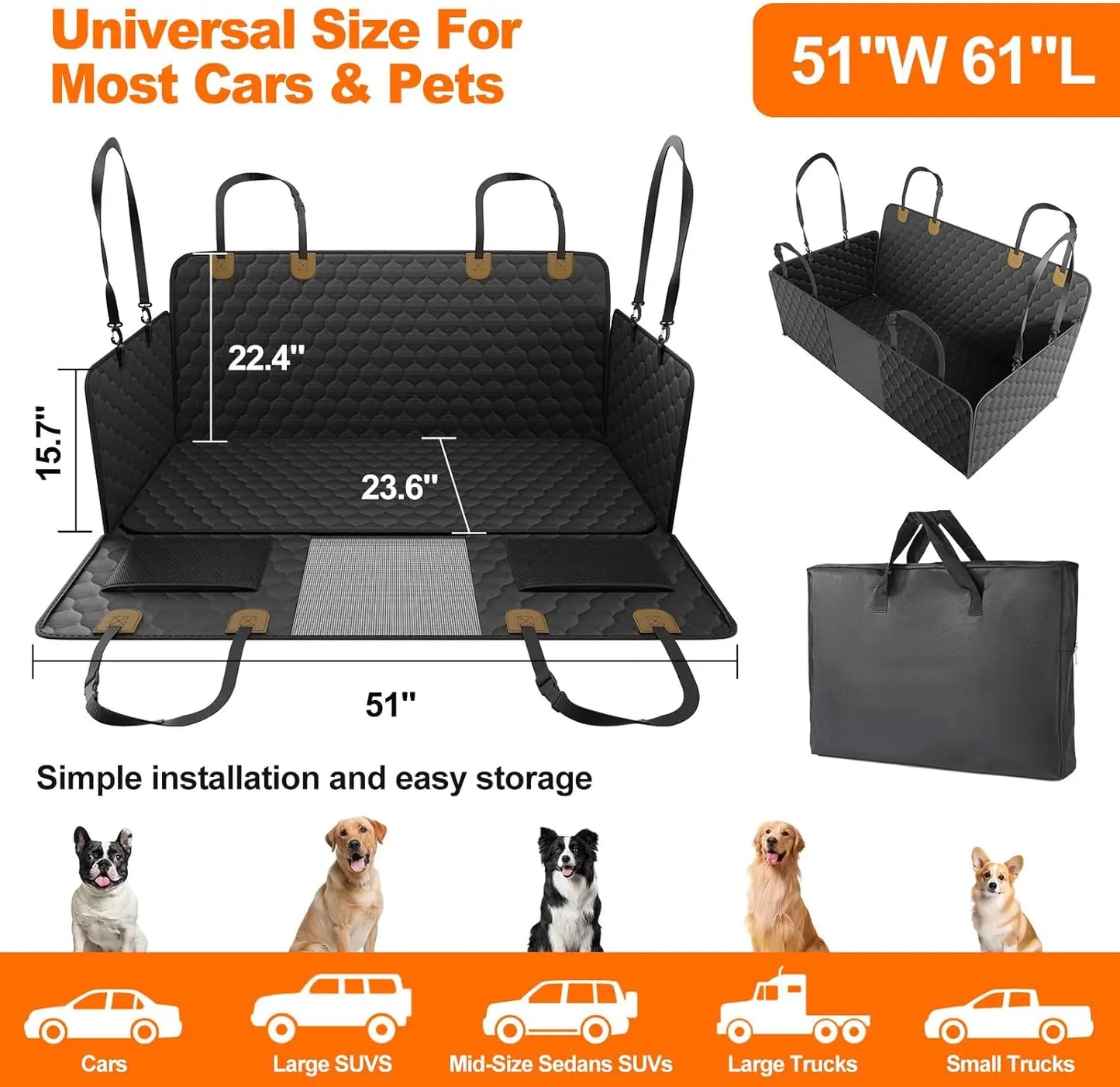 Waterproof Foldable Dog Car Seat Hammock And Rear Protector