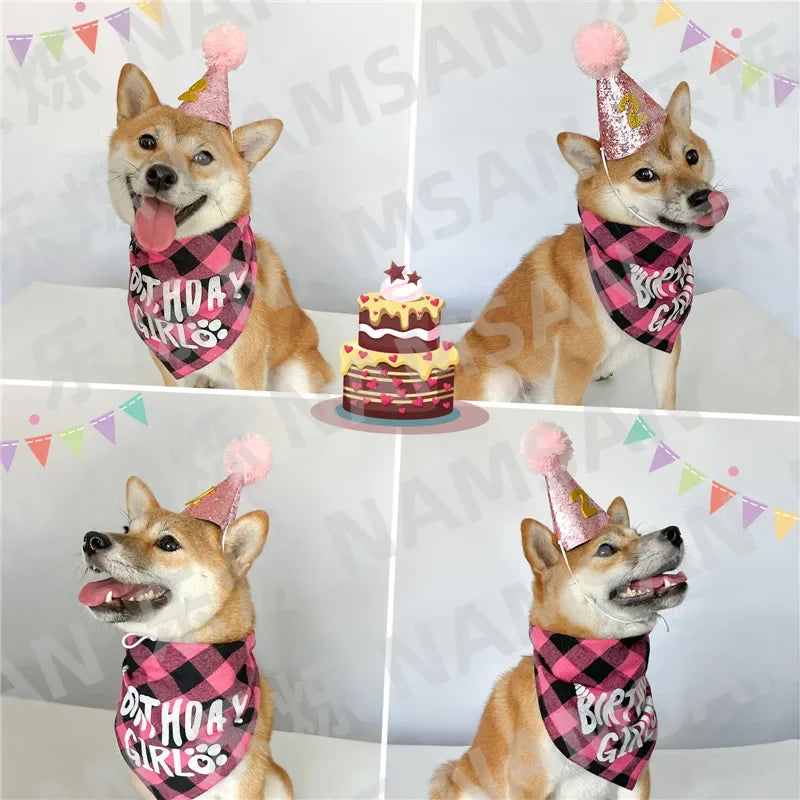 Pet Birthday Props Hat Scarf For Dogs Cats Party Decoration