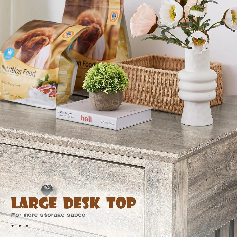 44 Inch Wooden Dog Crate End Table With Storage Drawers