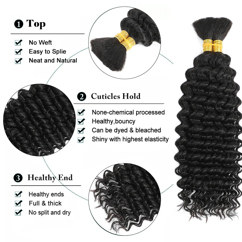 Human Braiding Hair Boho Curly Deep Wave 100g Knotless Bulk