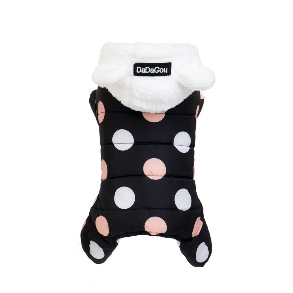 Winter Dog Hoodie Jumpsuit Dot Pattern Fleece Coat For Dogs