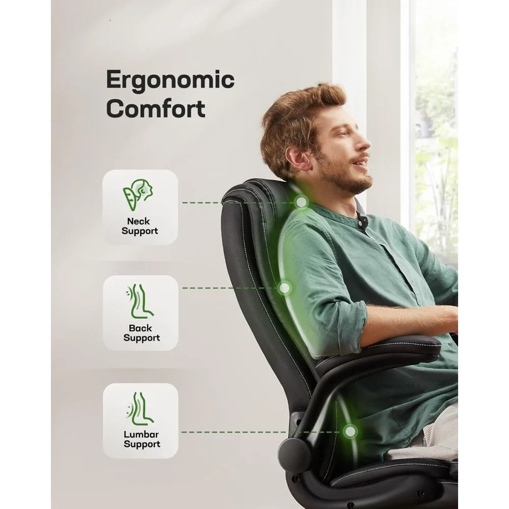 Ergonomic PU Leather Office Chair With Flip Up Armrests