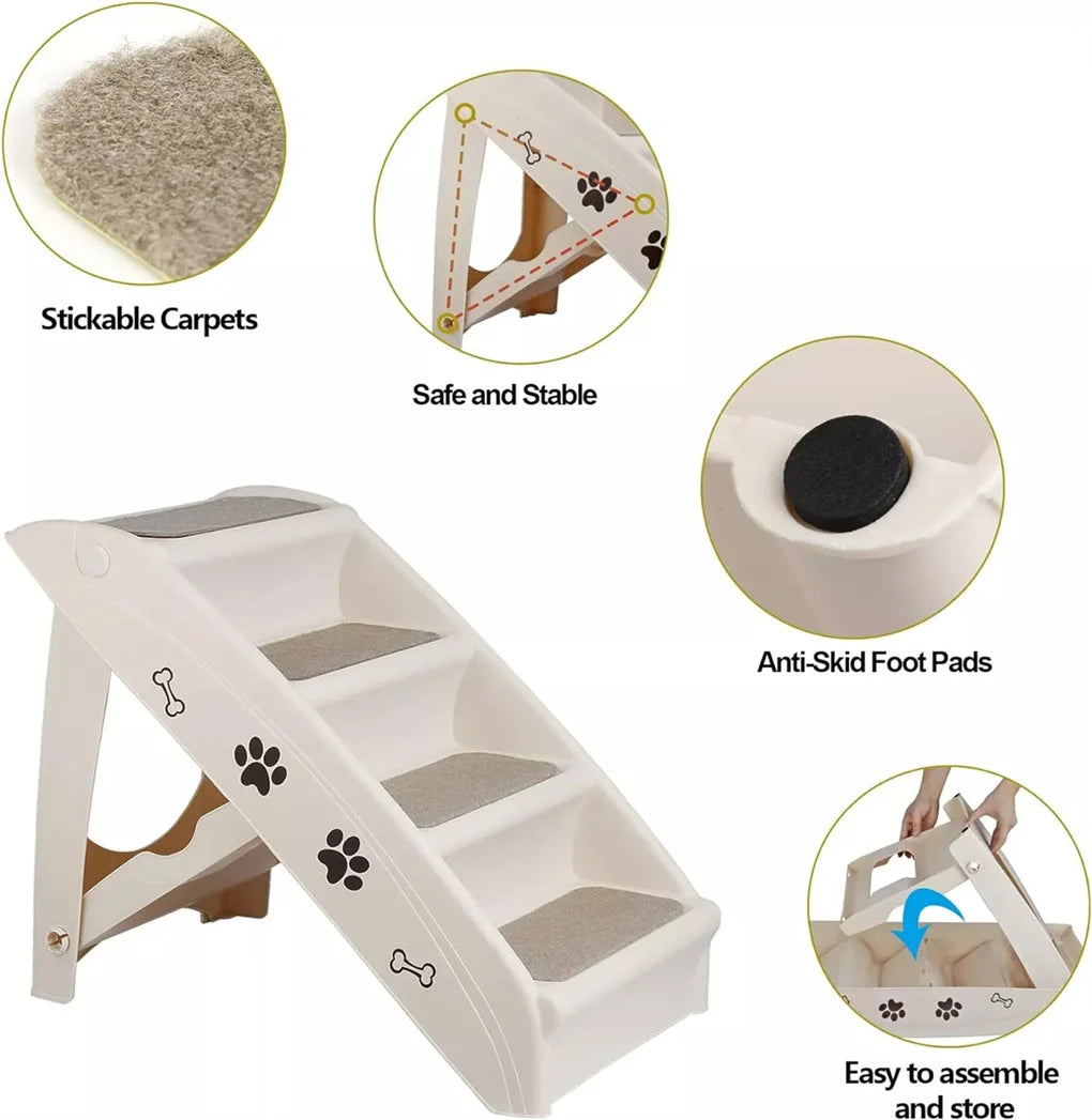 Foldable Dog Ramp Stairs Non Slip Steps For Pets Tan