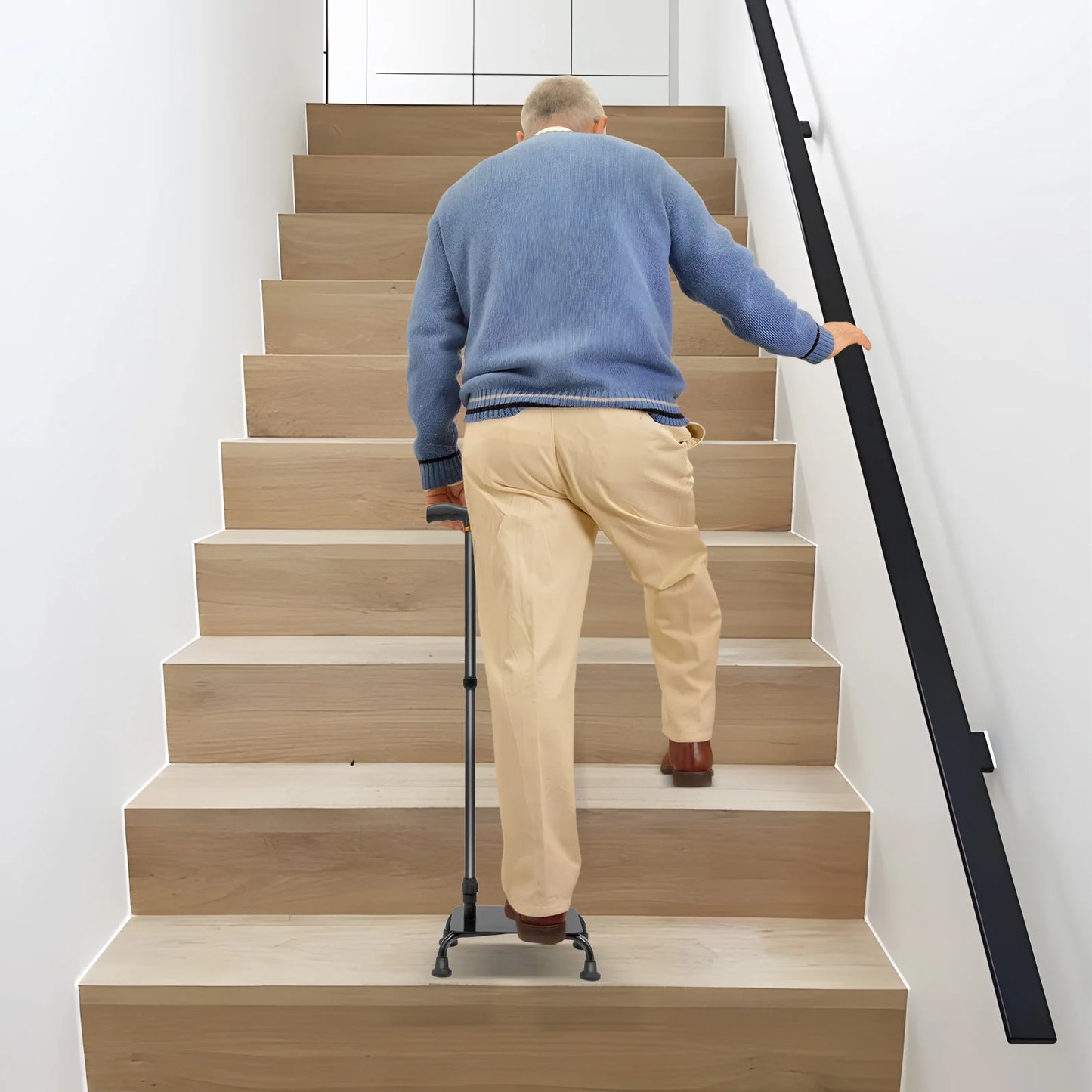 Large Pedal Stairs Cane Half Step Adjustable Walking Stick