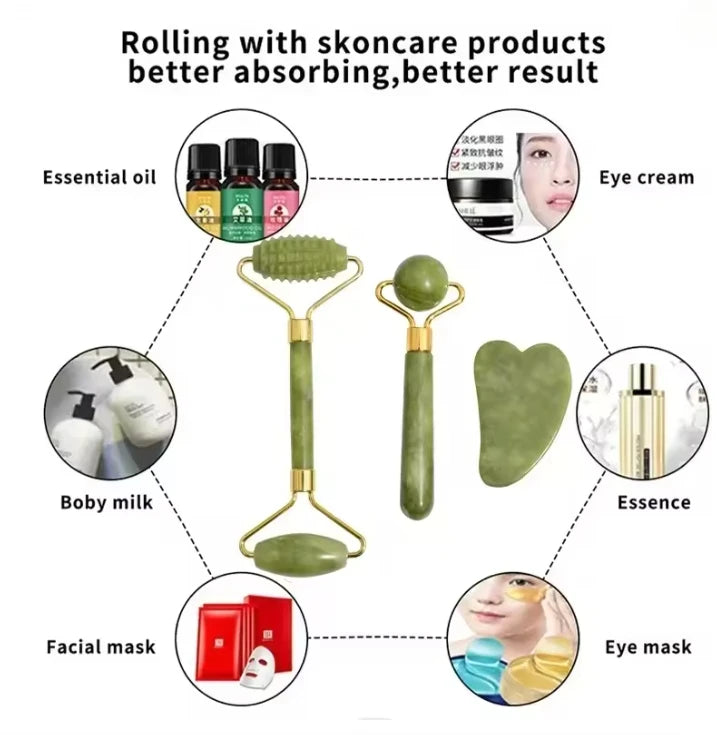 Natural Jade Roller Massager for Face Roller facial liftting Anti-wrinkle Gua Sha Jade Stone Face Massager Beauty Skin Care Tool