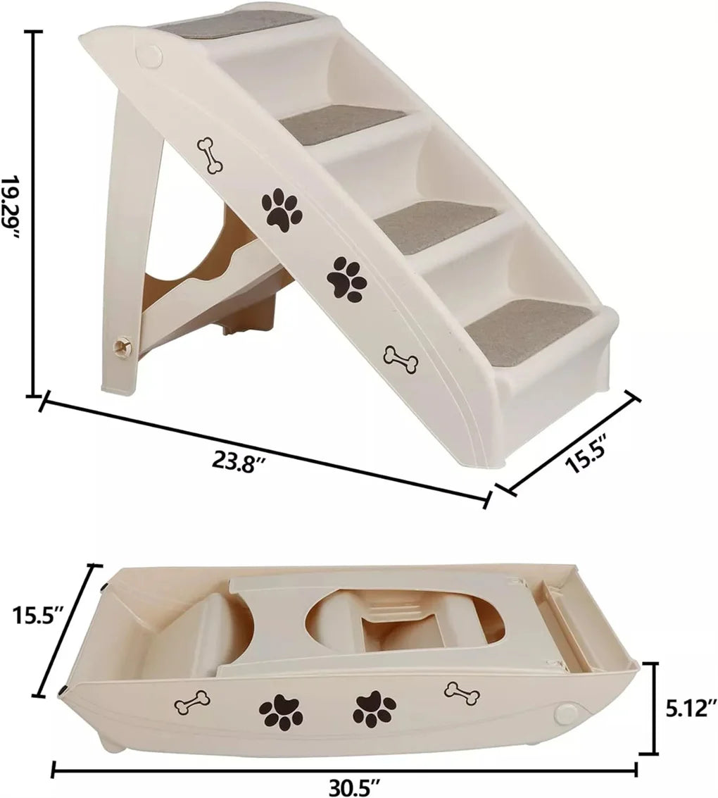 Foldable Dog Ramp Stairs Non Slip Steps For Pets Tan
