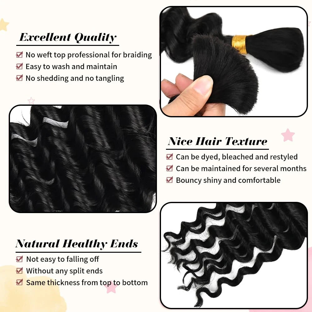 Human Braiding Hair Boho Curly Deep Wave 100g Knotless Bulk