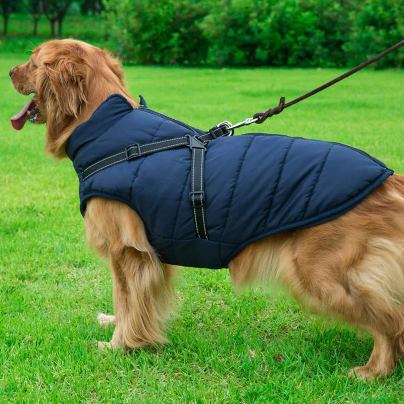 Winter Warm Dog Jacket Waterproof Coat With Harness Fleece
