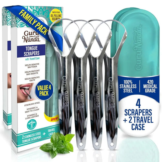 4Pack Medical Grade Stainless Steel Tongue Scraper with Travel Case for Adults Enhances Fresh Breath and Daily Oral Care Routin