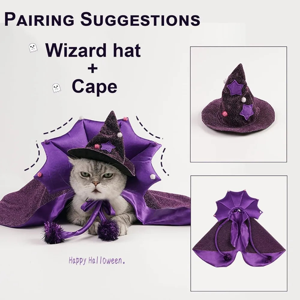 ABLAZEZAI Pet Halloween Costumes Cat Vampire Cloak Hat
