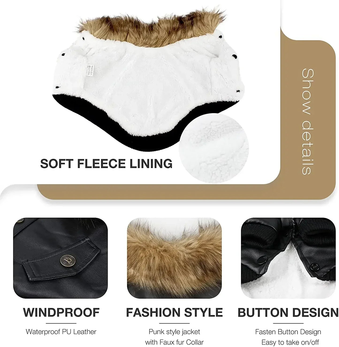 Waterproof PU Dog Coat Winter Jacket For Small Medium Dogs