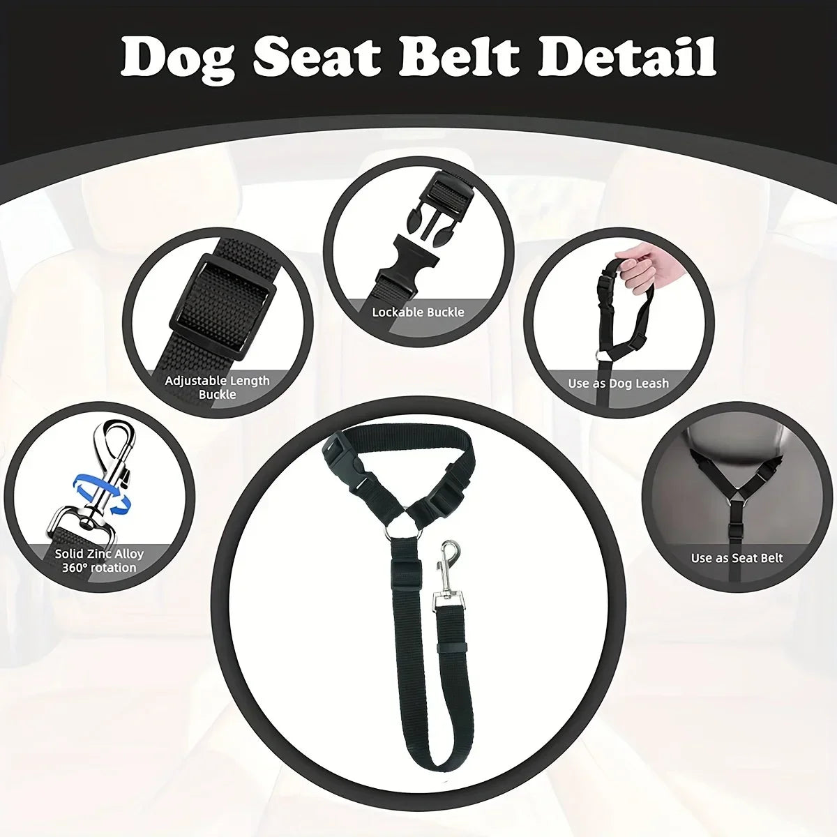 Nylon Two In One Dog Car Seat Belt Adjustable Harness Leash