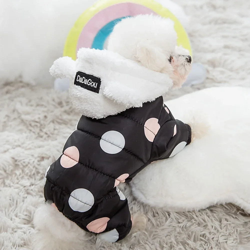 Winter Dog Hoodie Jumpsuit Dot Pattern Fleece Coat For Dogs