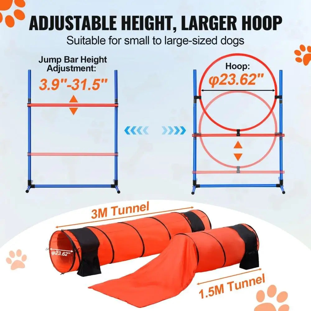 Upgraded Dog Agility Training Kit 7 Piece Hurdles Tunnels