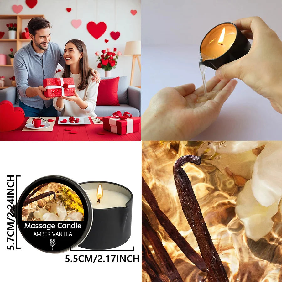 Amber Vanilla Massage Candles Soy Wax Scented Gift Idea