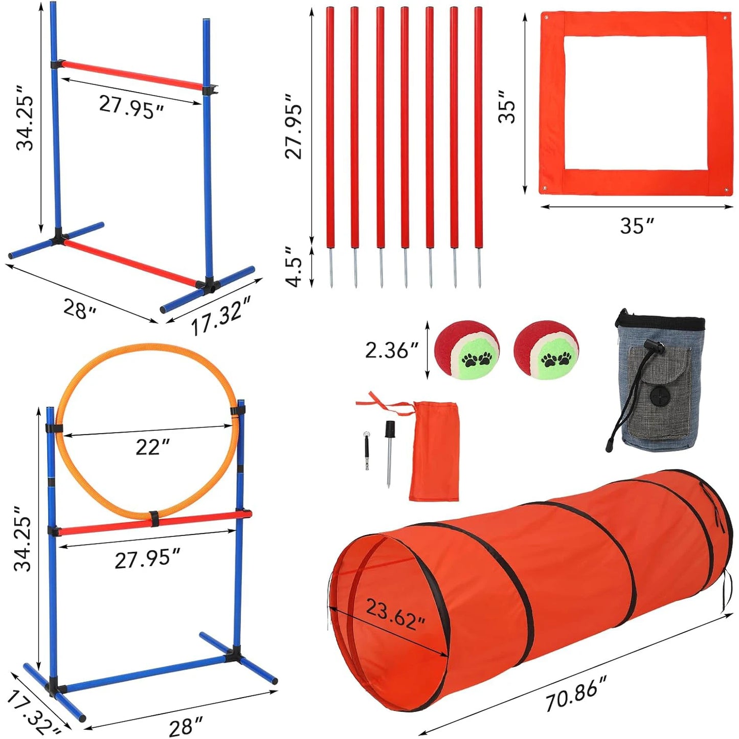 87 Piece Dog Agility Training Set With Tunnel Hurdle Poles