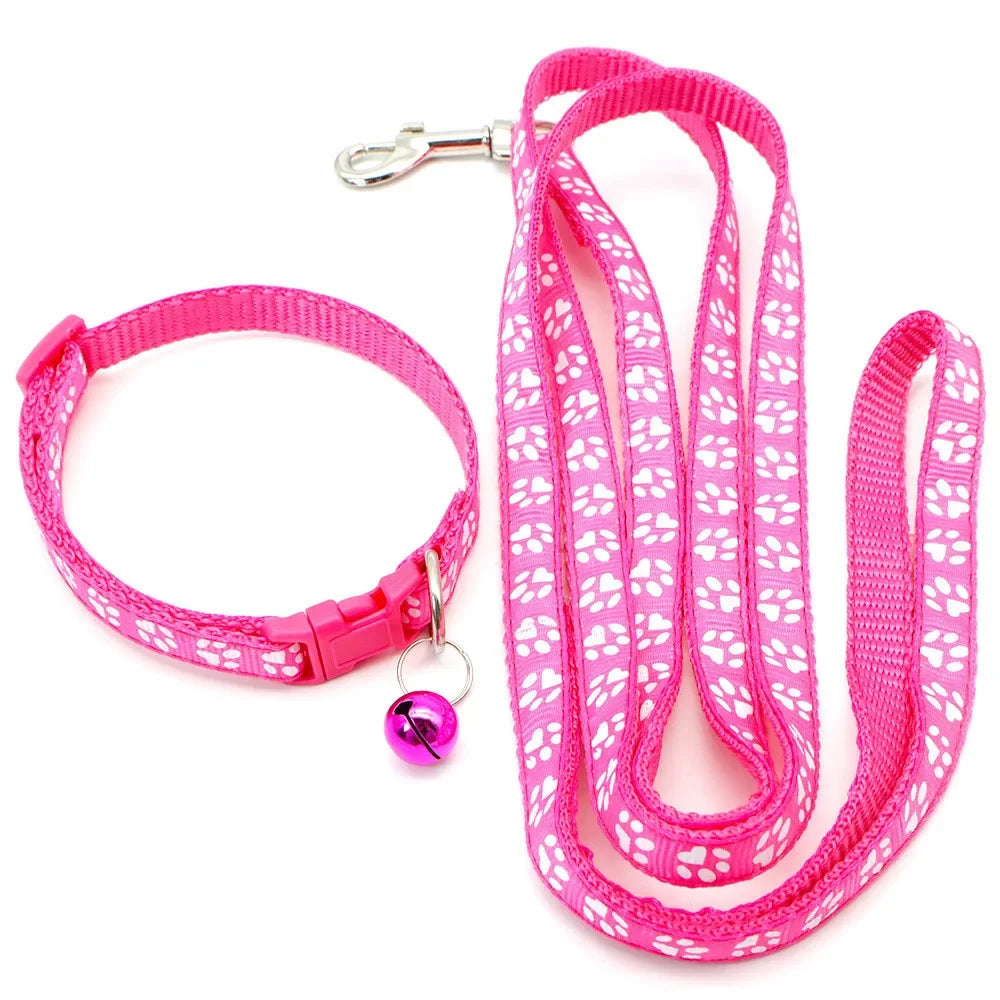 Print Dog Cat Leash And Adjustable Collar Outdoor Walking