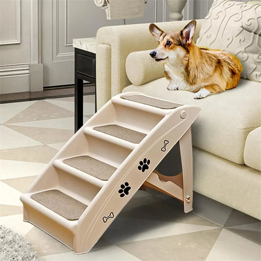 Foldable Dog Ramp Stairs Non Slip Steps For Pets Tan