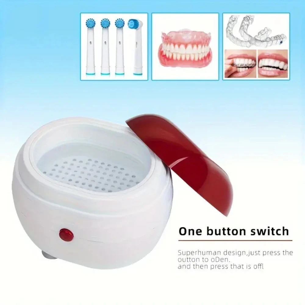 Portable Ultrasonic Denture Cleaner with Filtration, Automatic Sonic Dental Cleaner Box for Retainers, Mouth Guards, Clear Brace