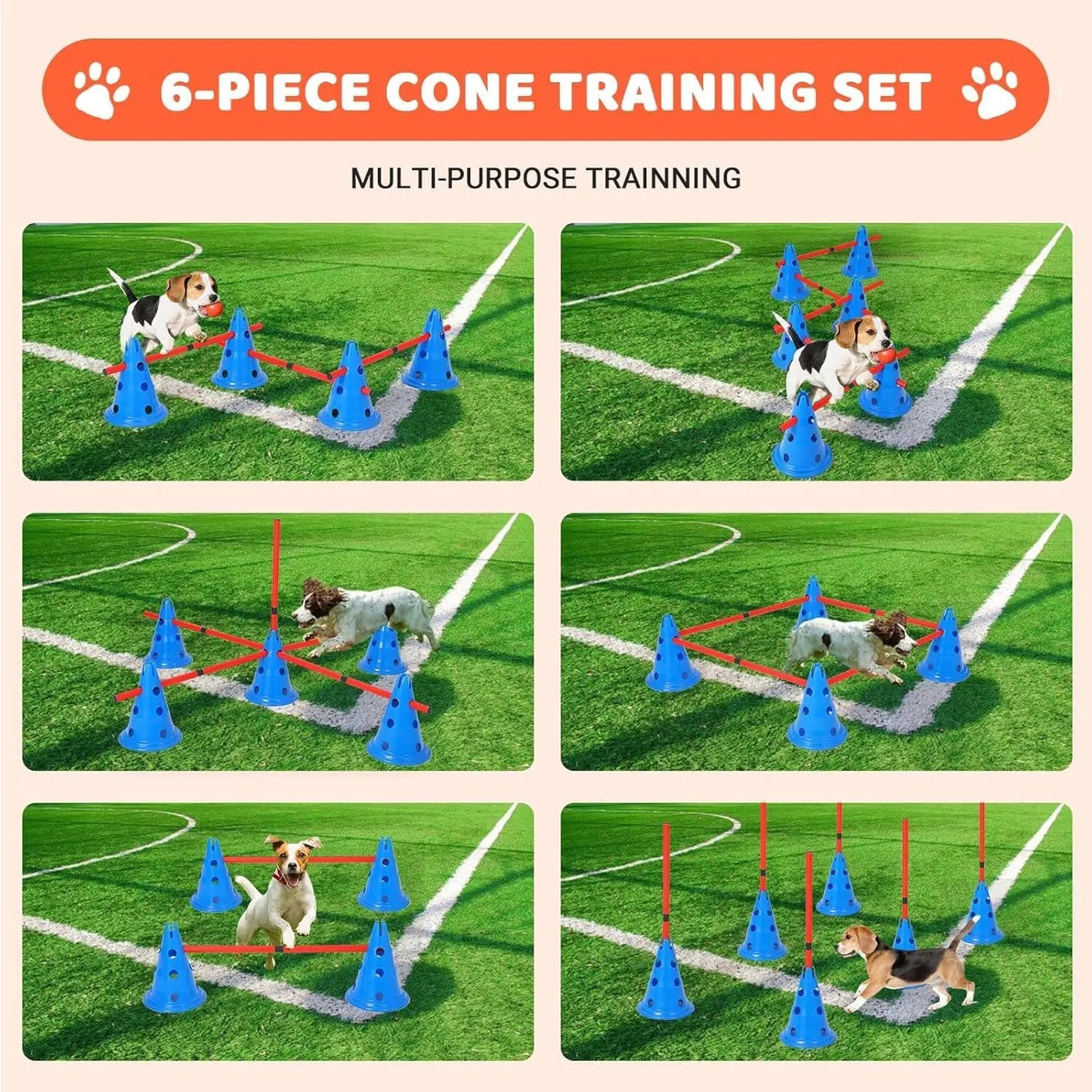 Dog Agility Hurdle Cone Set With 12 Cones And 6 Rods