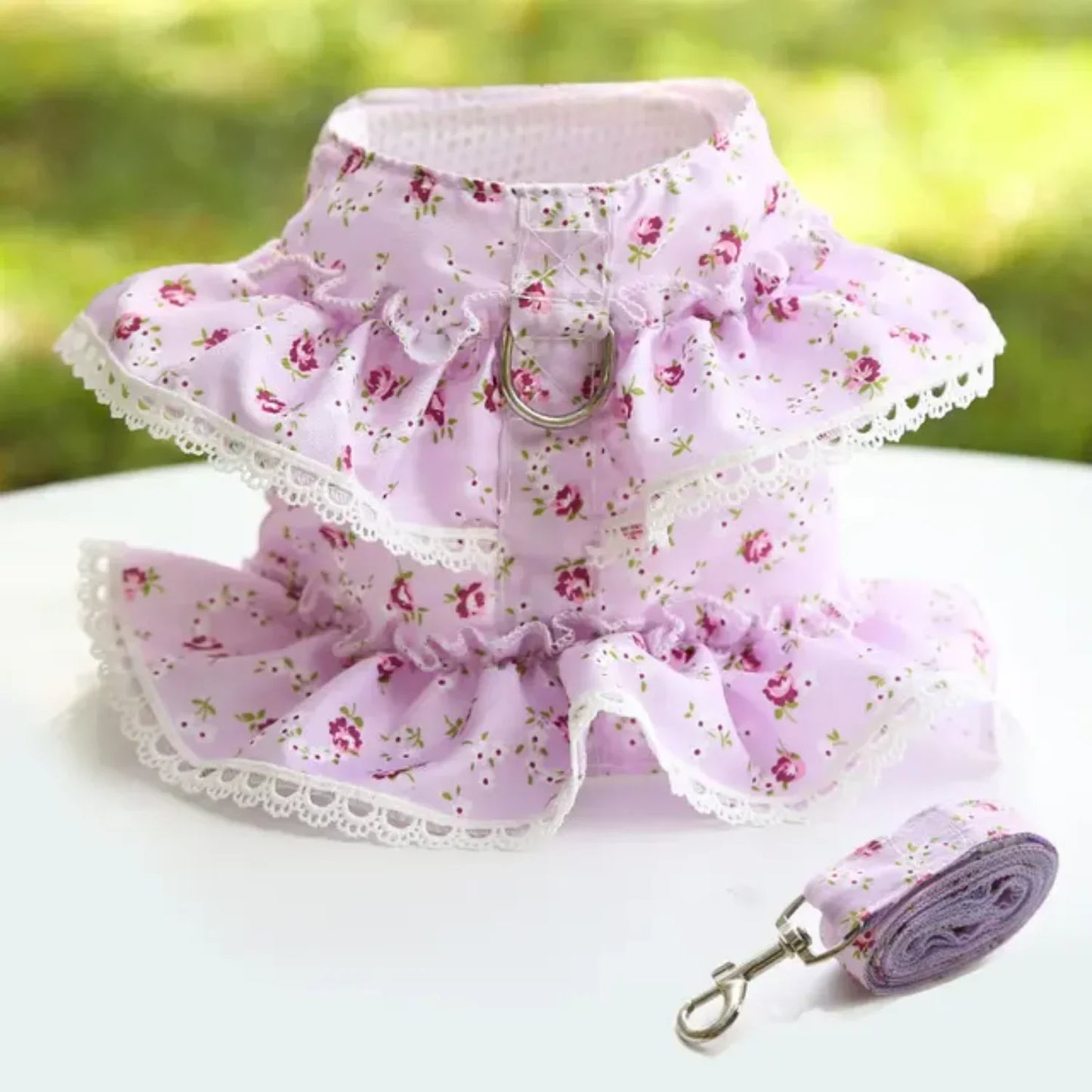 Adjustable Lace Floral Dog Harness Vest Leash Bundle