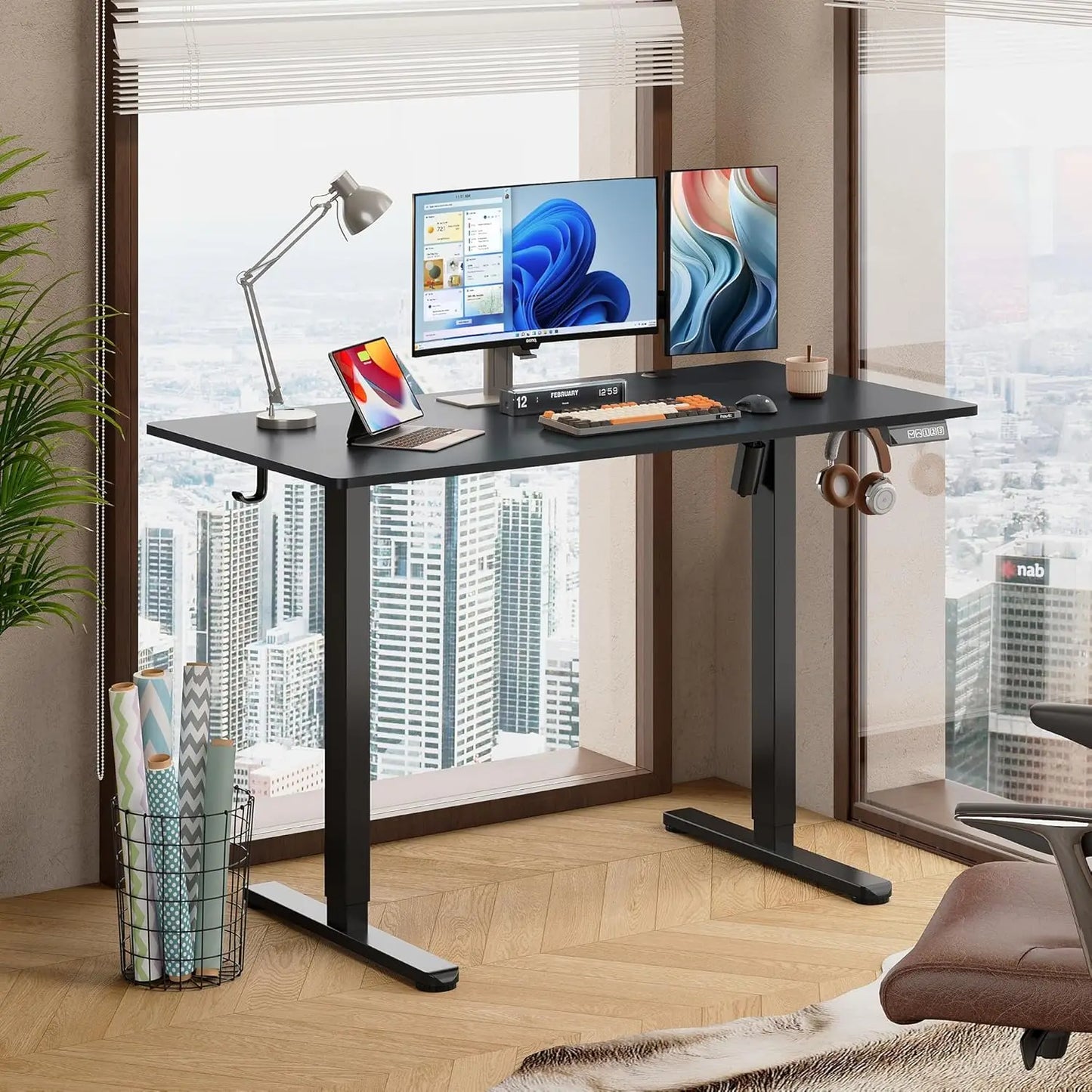 Standing Desk Adjustable Height Sit to Stand Headphone Hook