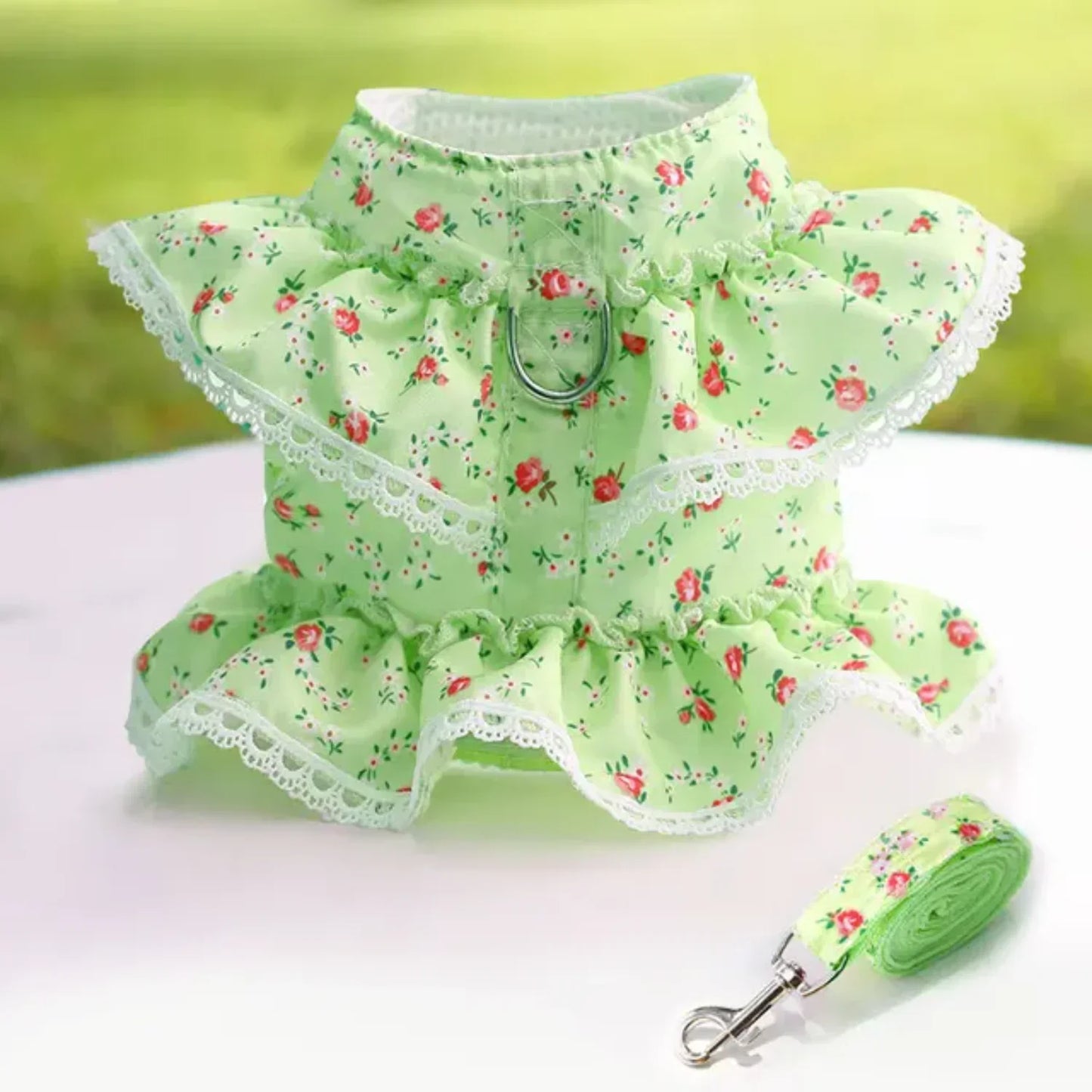 Adjustable Lace Floral Dog Harness Vest Leash Bundle