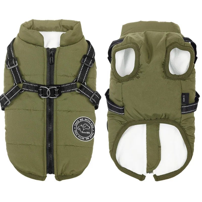 Winter Warm Dog Jacket Waterproof Coat With Harness Fleece